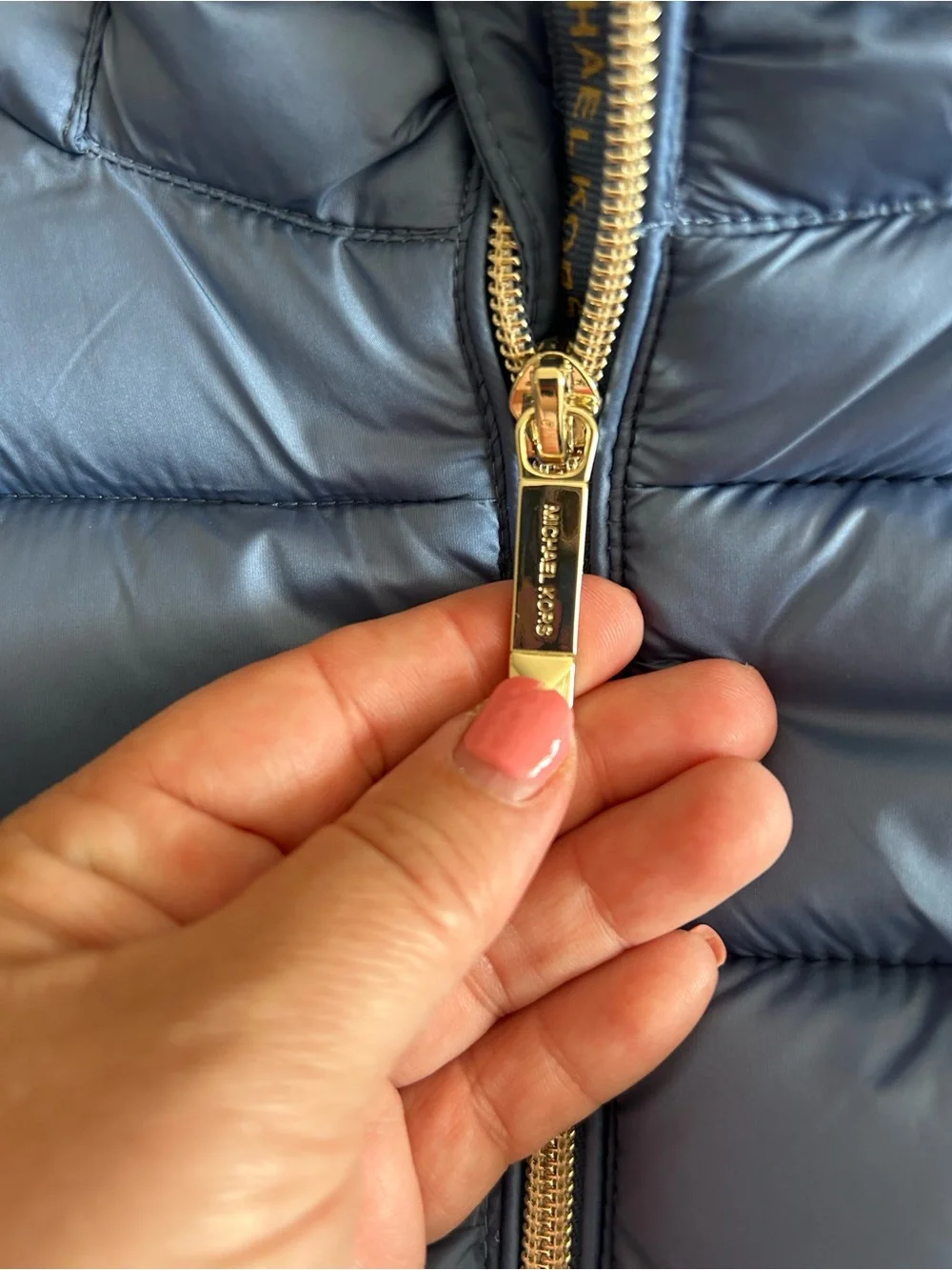 NWOT Michael Kors Blue Hooded Quilted Puffer Jacket